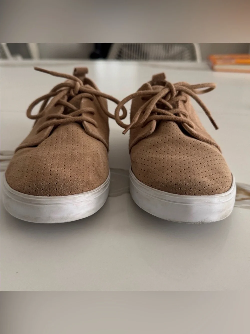 Janie and Jack Tan Suede Perforated Lace-Up Kids Dress Sneakers